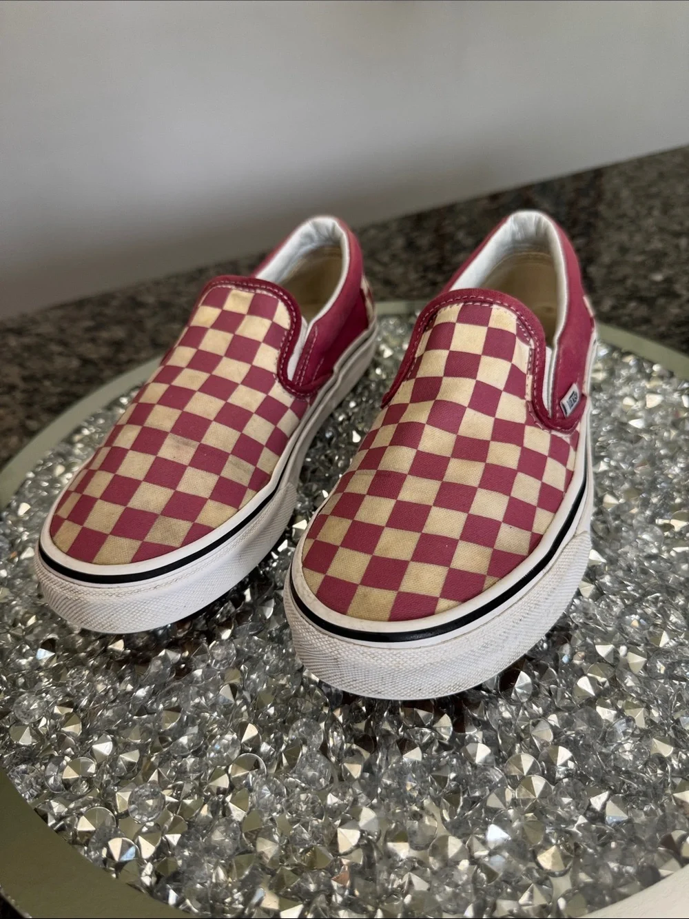 Vans Slip-On Checkerboard Pink and Cream Canvas Loafers